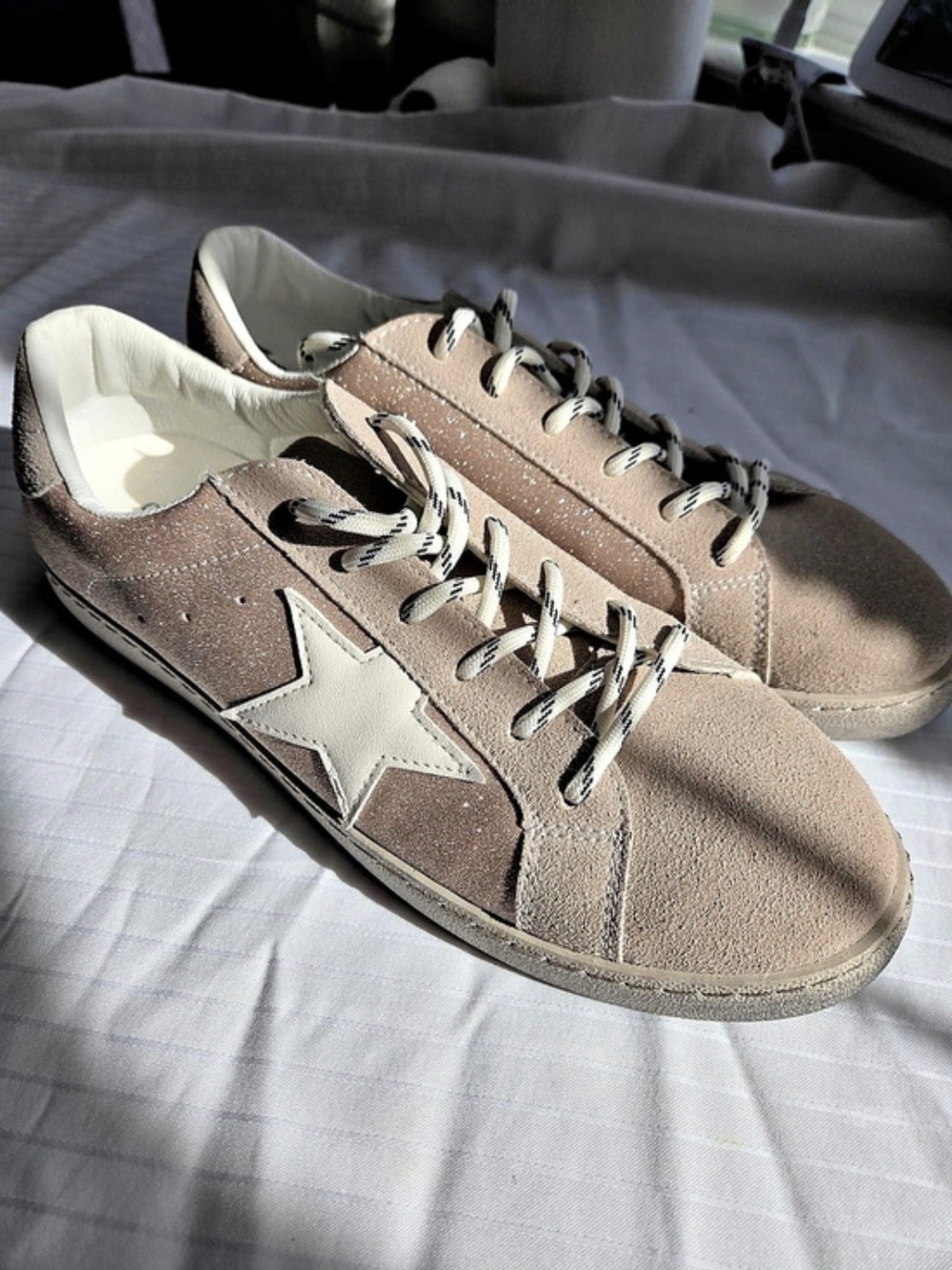 Grace & Lace Star Suede Glitter Sneakers Size 10 Pink Beige